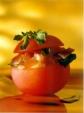 Tomaatje opgevuld met Ganda Ham, aardappelpuree en oude Balsamico azijn.
